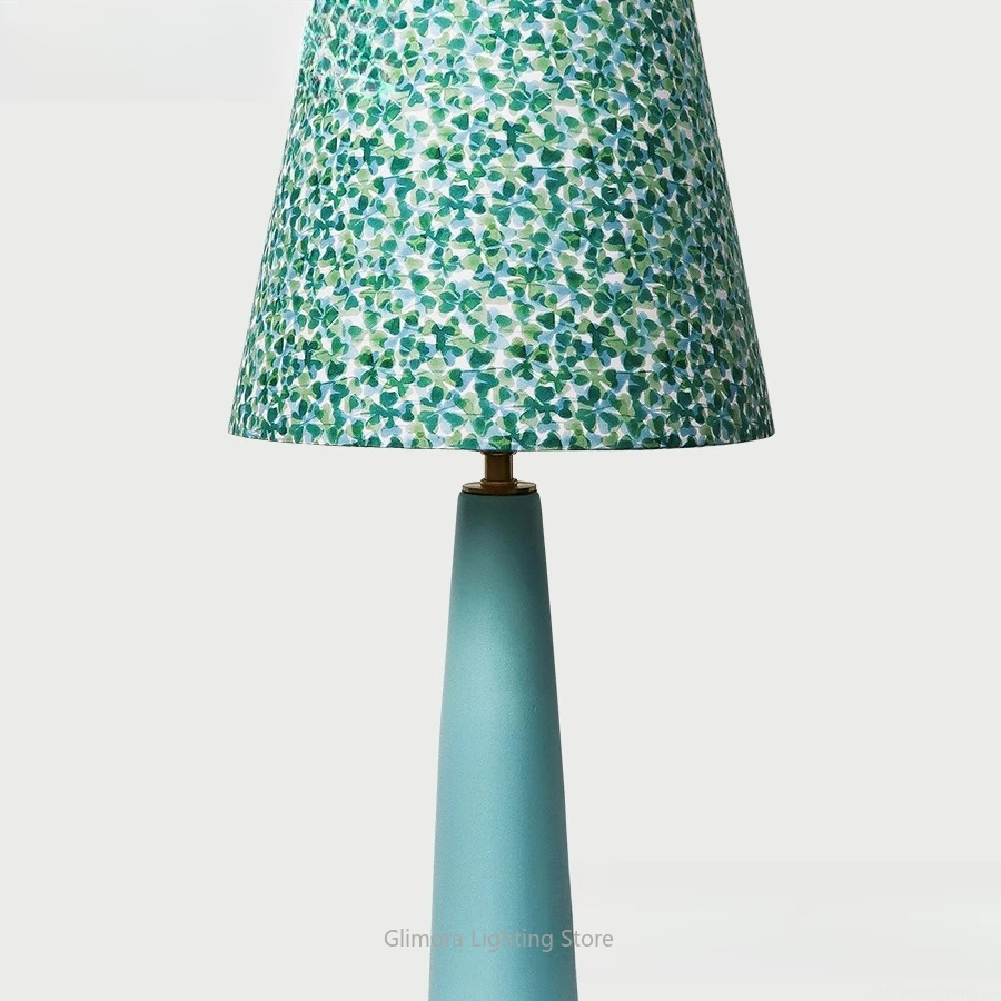 Cylindrical Teal Table Lamp: Liberty Fabric with Mid-Century Creative Design