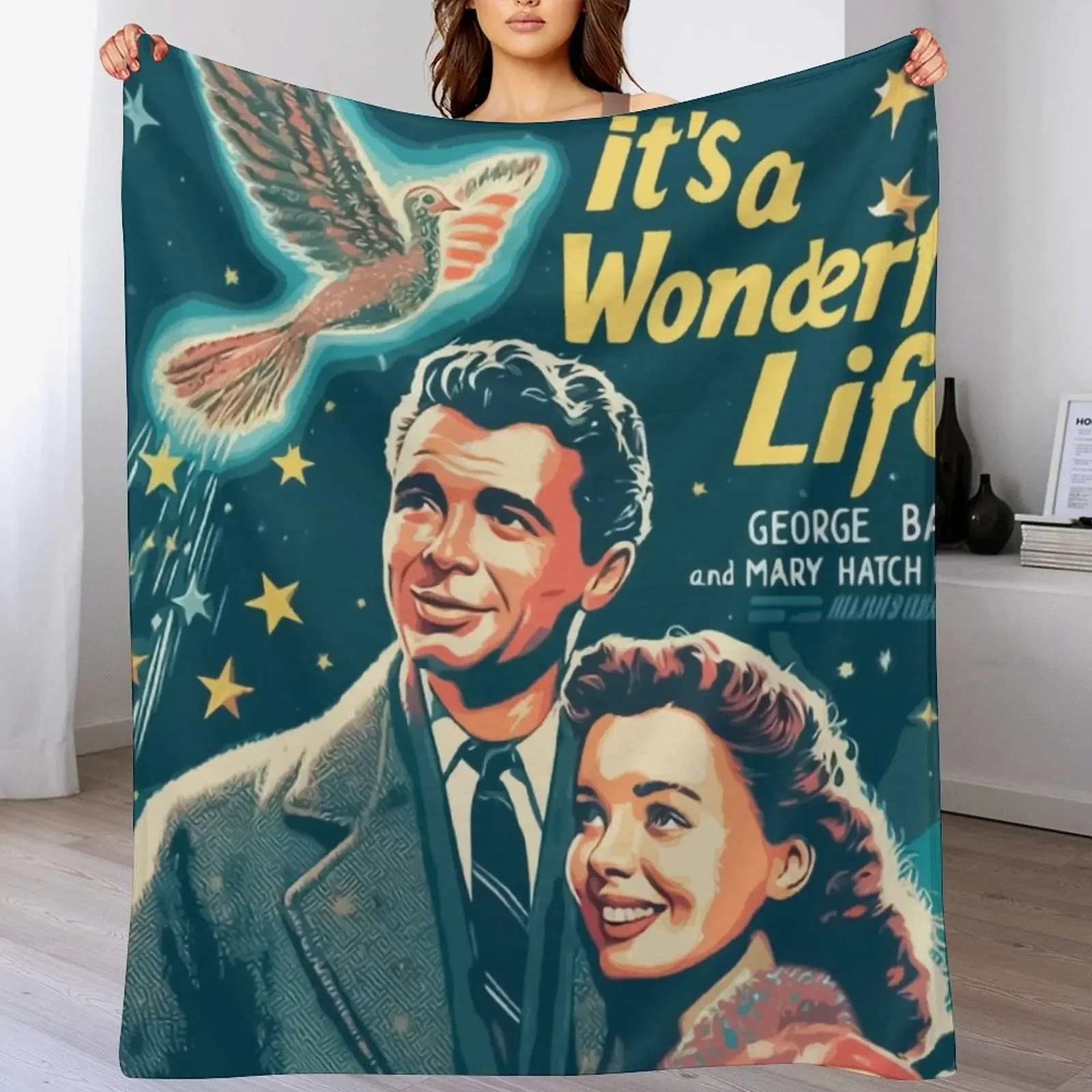 It's A Wonderful Life - Christmas Movie Every Time A Bell Rings An Angel gets its wings Vintage Throw Blanket Flannel Blankets