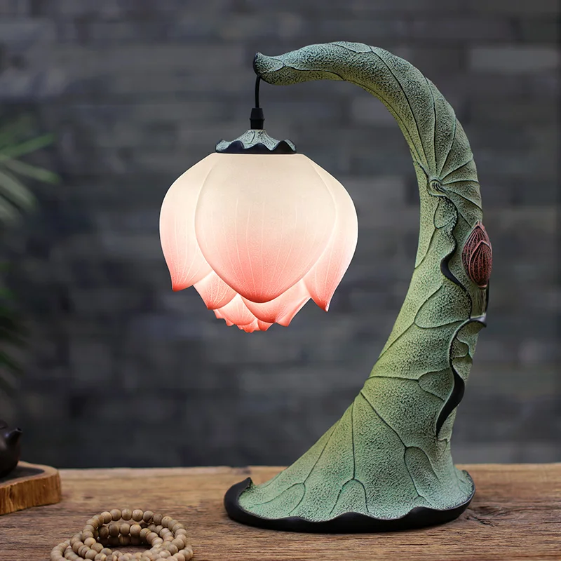 

Modern Hotel Living Room Study Room Bedroom Bedside Lamp Lotus Creative Rural Decoration Lotus Table Lamp Decorative Decoration