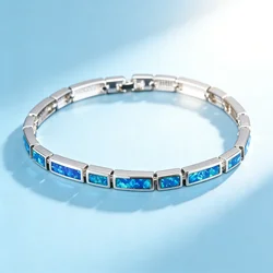 retro Geometric Blue Inlay Bracelet Modern Rectangular Link Design Eye-Catching Statement Piece for Women Perfect Gift for Her
