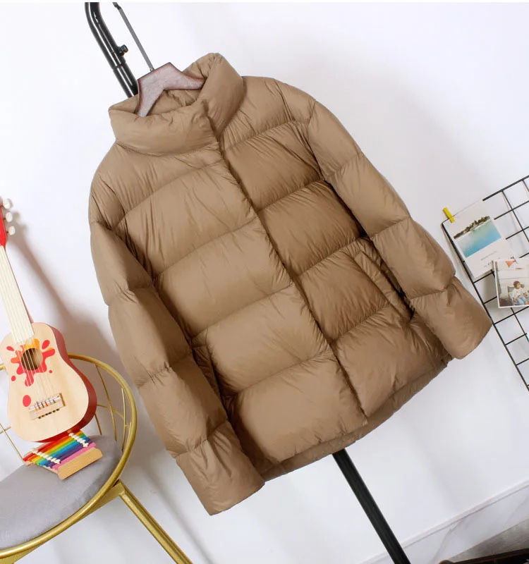 Schinteon Women Ultralight 90% White Duck Down Jacket Stand Collar Coat Casual Loose Winter Outwear High Quality 8 Colors