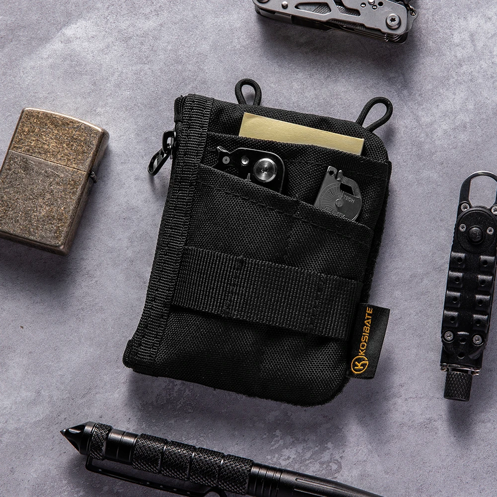 EDC Organizer Pouch with DIY Patches Area for Everyday Carry, Multitool Pockets Pouch Wallet for EDC Gears, Money, Cash, Card
