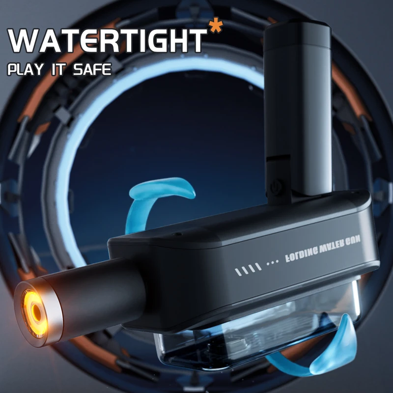 光る折りたたみ式電動連続水鉄砲 USBモジュールバッテリー 夏のビーチ 子供用水遊びおもちゃ 水鉄砲