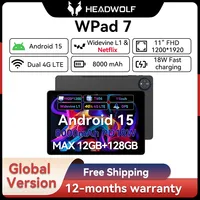 Headwolf Wpad7 Android 15 Tablet 11 Inch FHD 1920 * 1200 Widevine L1 12GB RAM+128GB ROM 8000mAh 8MP Front+13MP Rear