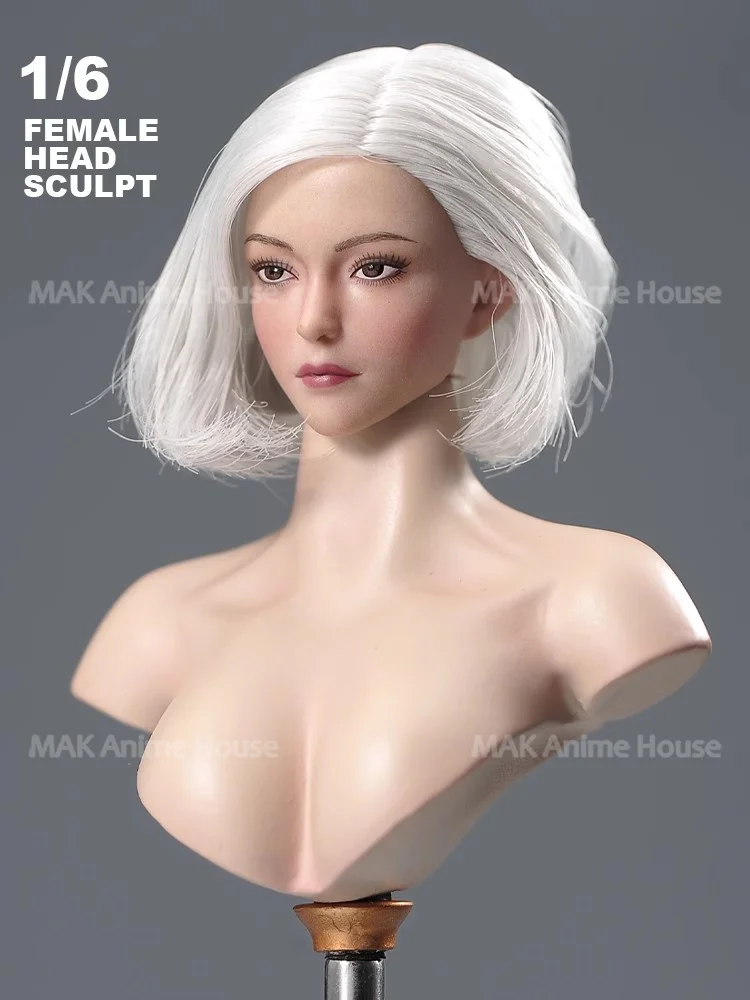 Em estoque VCF-2060 1/6 cabeça esculpida vermelho/branco cabelo curto cyberpunk cabeça modelo caber 12 polegadas soldado feminino figura de ação corpo