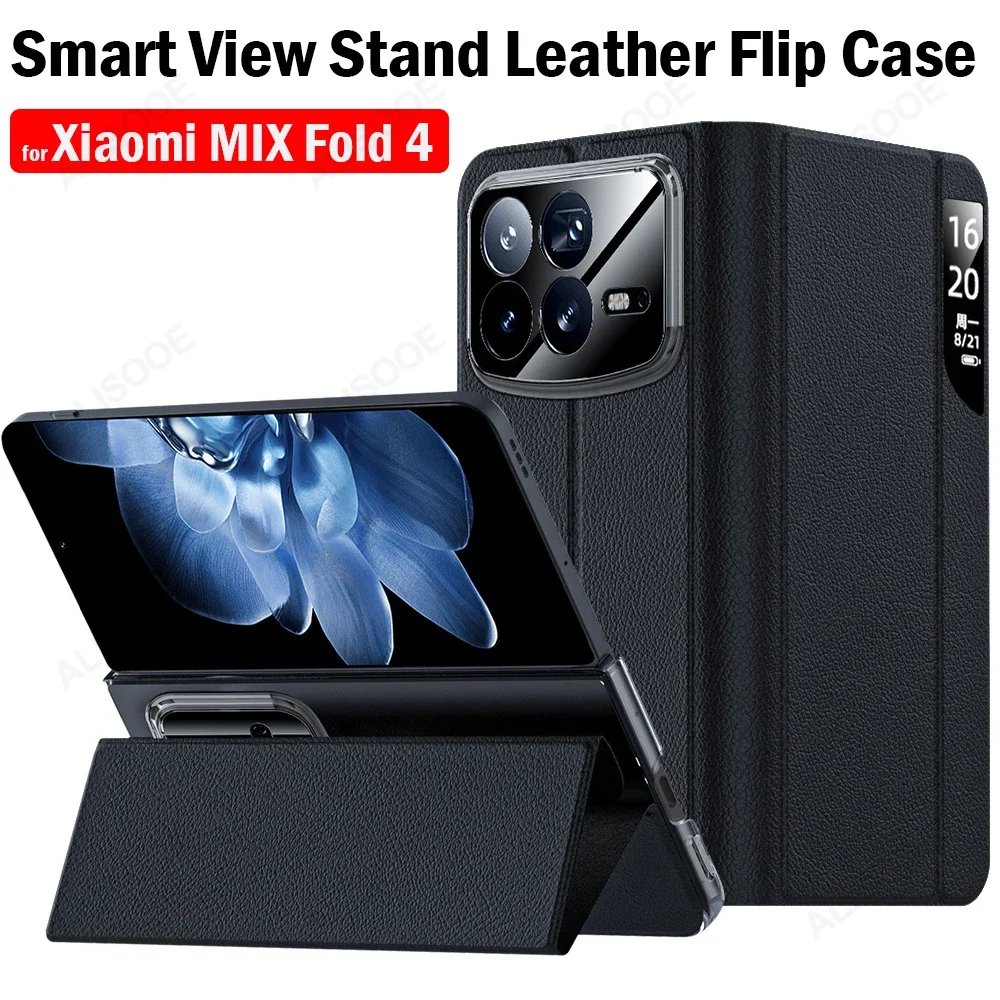 Leather Flip Case for Xiaomi Mix Fold 4 Case Smart View Window Kickstand Phone Cover for Xiaomi Mix Fold4 5G Protection Funda