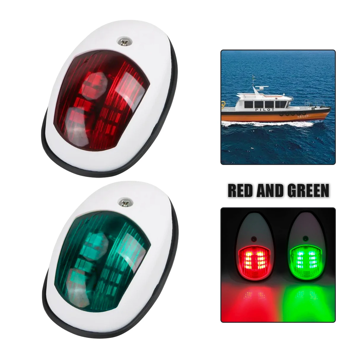 

Yacht Navigation Light Waterproof LED Marine Sounding Light Navigation Light Red and Green Marine Light 12V 24V 2 PCS