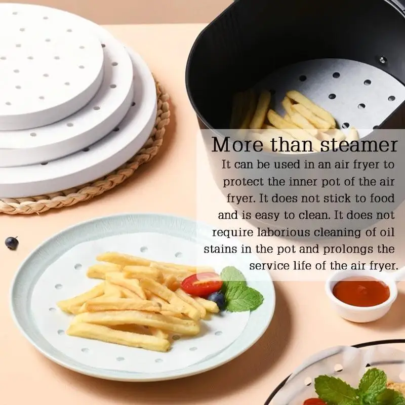 100pcs Steamer Pad Paper Air Fryer Baking Paper Non Stick Silicone Oil Steamer Paper One-Time Use Non-Stick Oil Paper