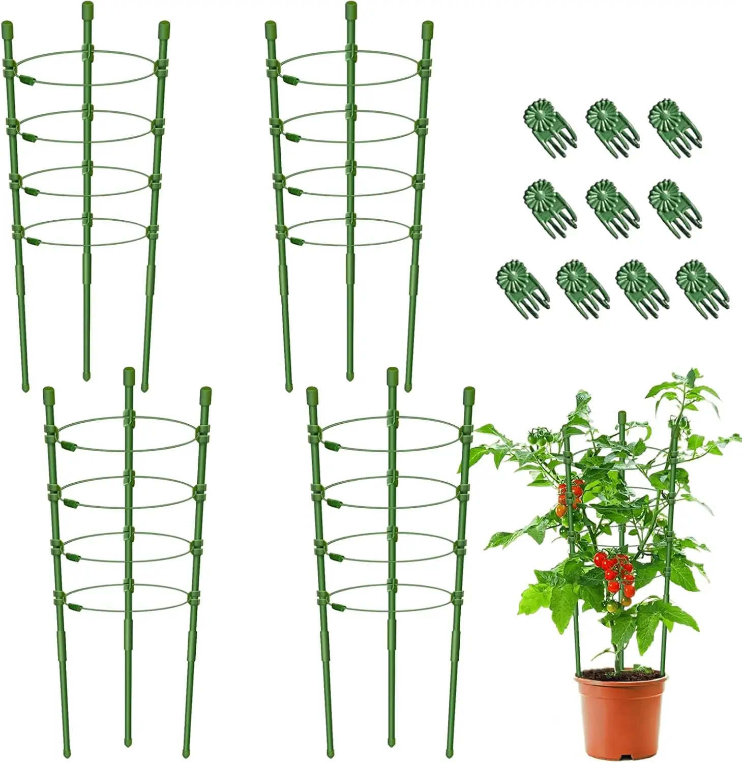 

Набор из 4 регулируемых опорных каркасов для растений, 24-дюймовые каркасы для томатов для садовых горшков с зажимами