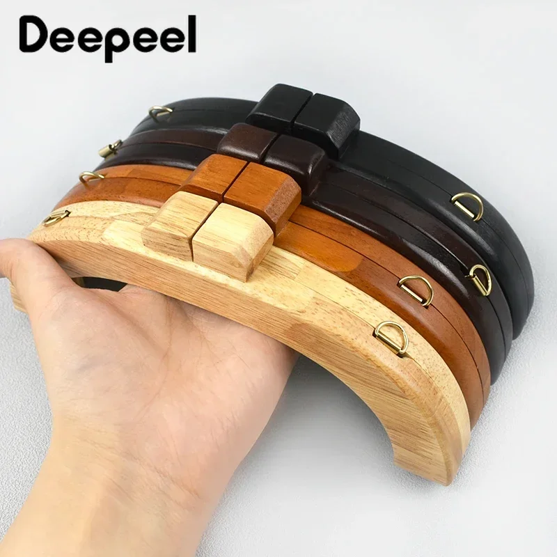 Deepeel-mango de madera maciza para bolso, 20cm, cierre de marco de bolso, cierre de beso, cadena de bolso, asas de cartera para bolsos de