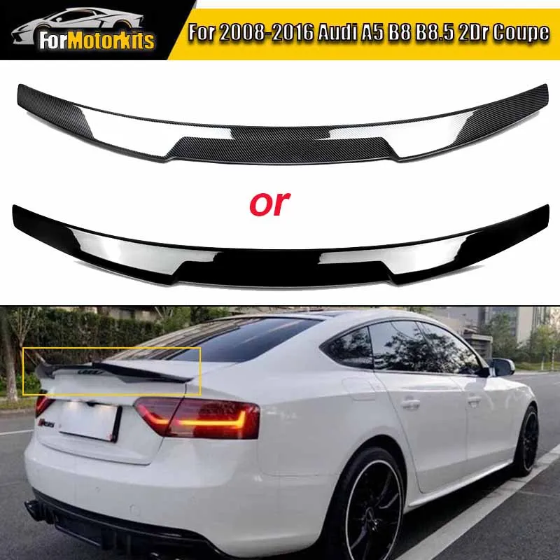 Für Audi A5 B8 B8.5 Basis Coupé 2-Türer 2008-2016 V-Style Heckklappen-Spoiler Splitter Flügel Lippe Karosserie-Kit Hochglanz Schwarz oder Carbon-Optik