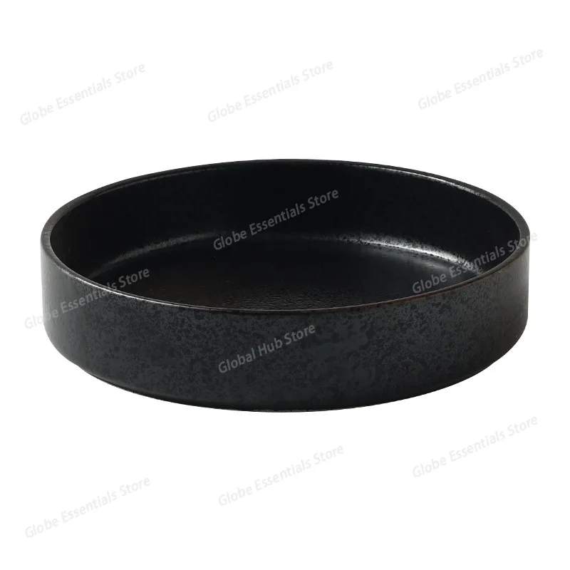 Japanese-Style Ceramic Deep Plate - 8-Inch Large Dish for Crayfish & Boiled Fish, Straight-Sided Bowl & Flat-Bottom Baking Plate