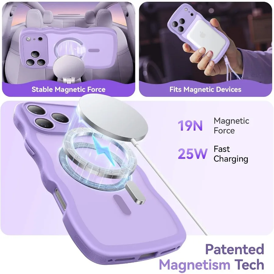 حافظة هاتف غير لامعة باللون الأرجواني الفاتح مع إطار مموج لطيف لهاتف iPhone 17 Pro 6.3 تتميز بحماية كاملة للكاميرا وMagSafe Compatibi #3