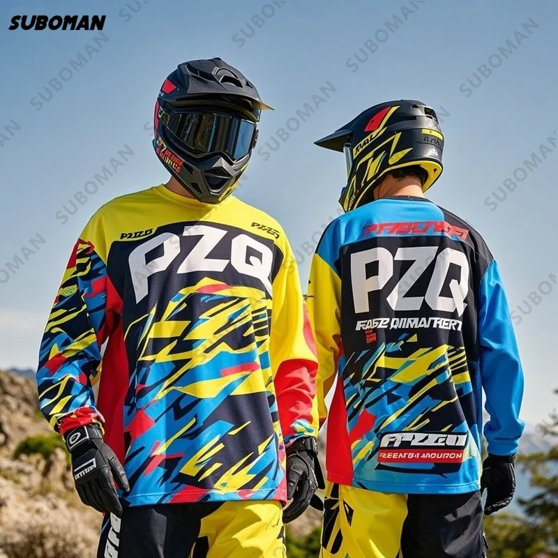 

2025 Новая мода PZQ, одежда для езды на горном велосипеде, мужская одежда для мотокросса с длинными рукавами, спортивное дышащее и быстросохнущее снаряжение, топ Y2K