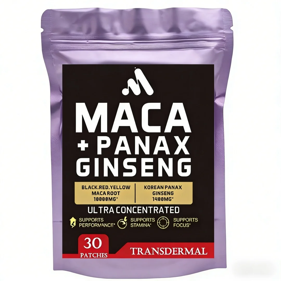 30 Parches Transdérmicos Orgánicos de Maca + Panaxgins con Extracto de Raíz de Maca Peruana Negra + Roja + Amarilla