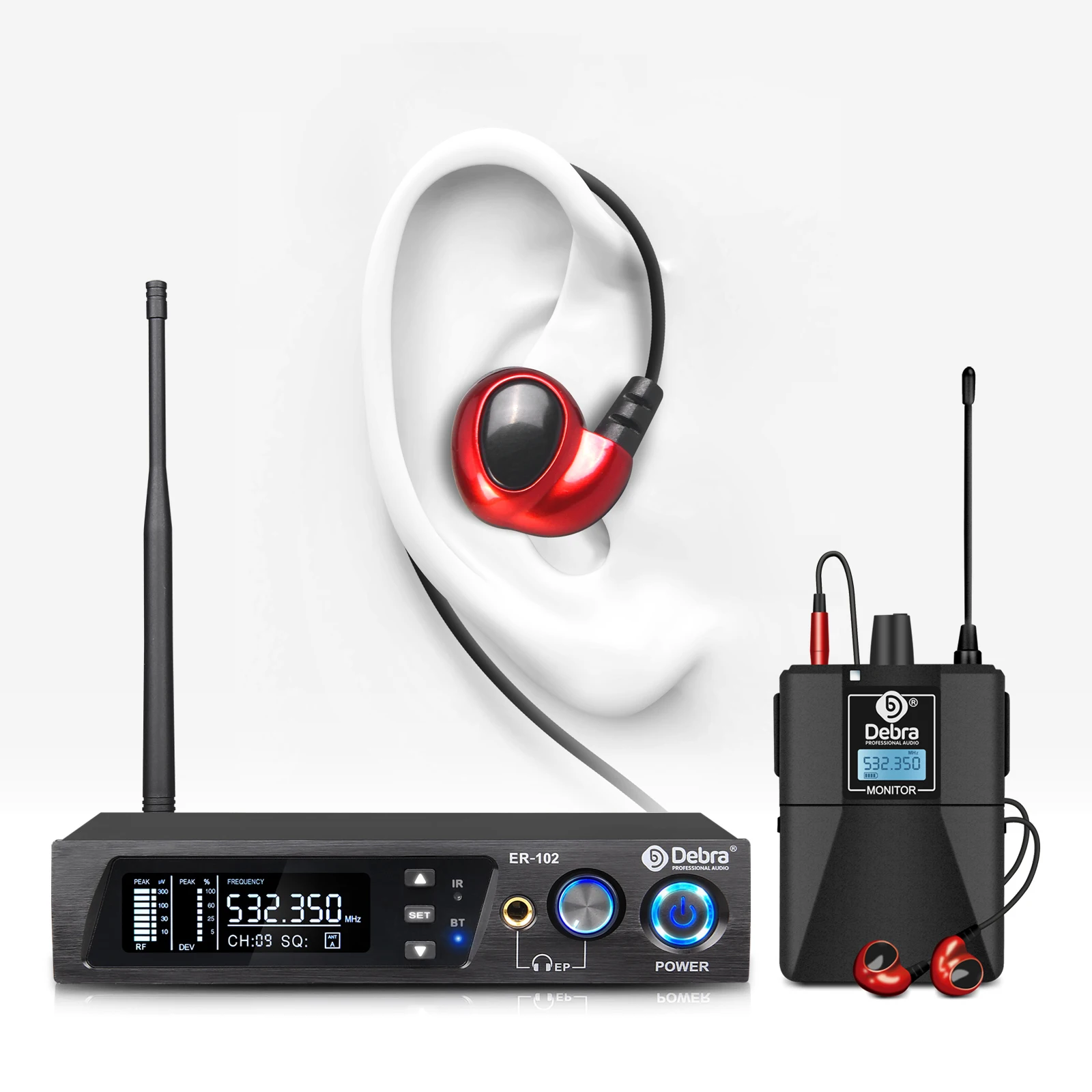 

ER-102 UHF wireless in-ear monitor IEM system with BT5.0 range 80-300m for stage recording beat monitoring drummer singer