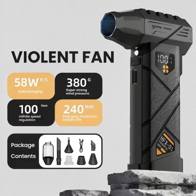 

HFX-01 Powerful Turbo Air Blower 380g Blowing Force Strong Airflow Turbo Fan Power Bank Function Wireless Compressed Air Duster