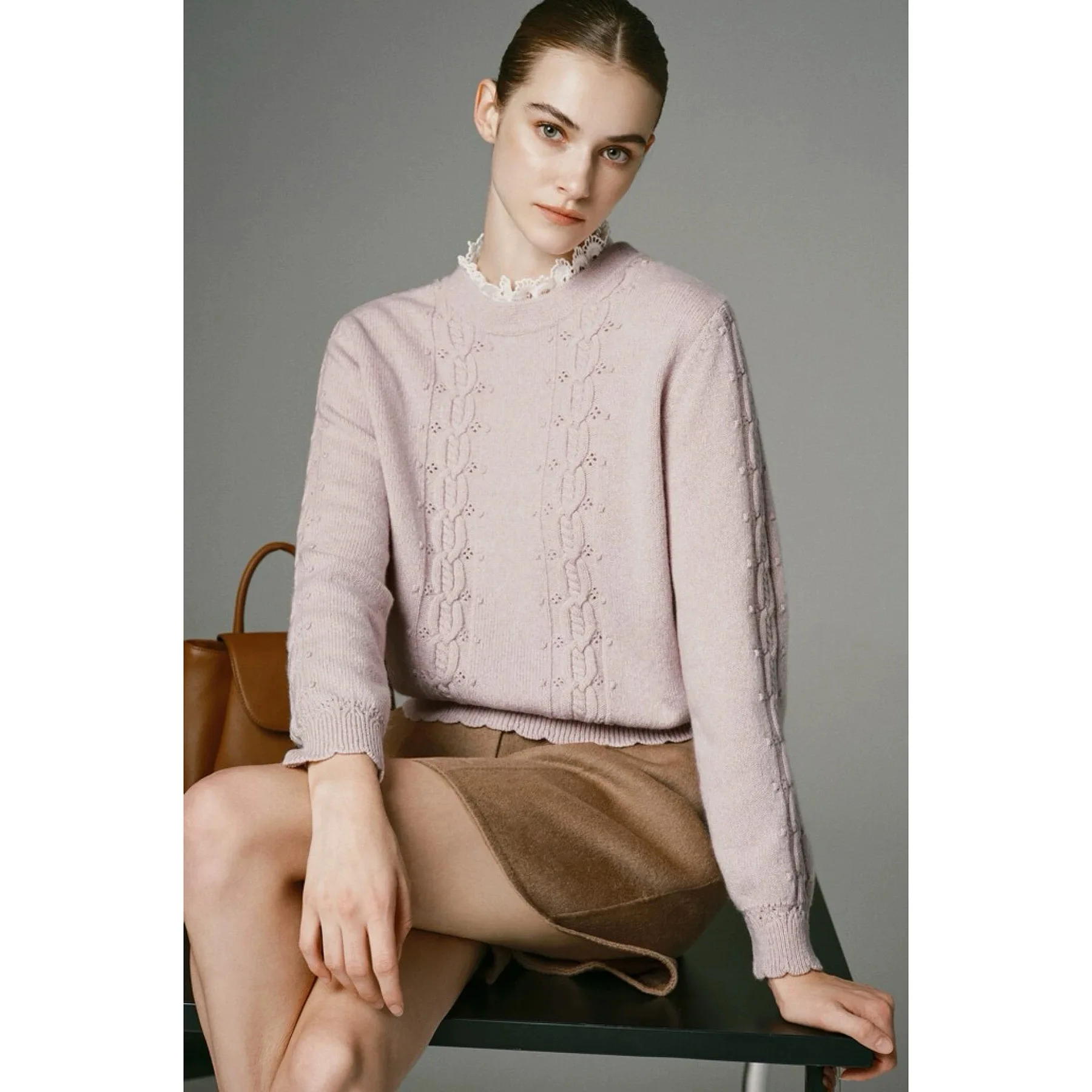 

Ele Faionable Detachable Lace Collar Wool Knitted Sweater Two-Way Wear MIN25 Winter Lemon Cheese Sli Commute Sle ...