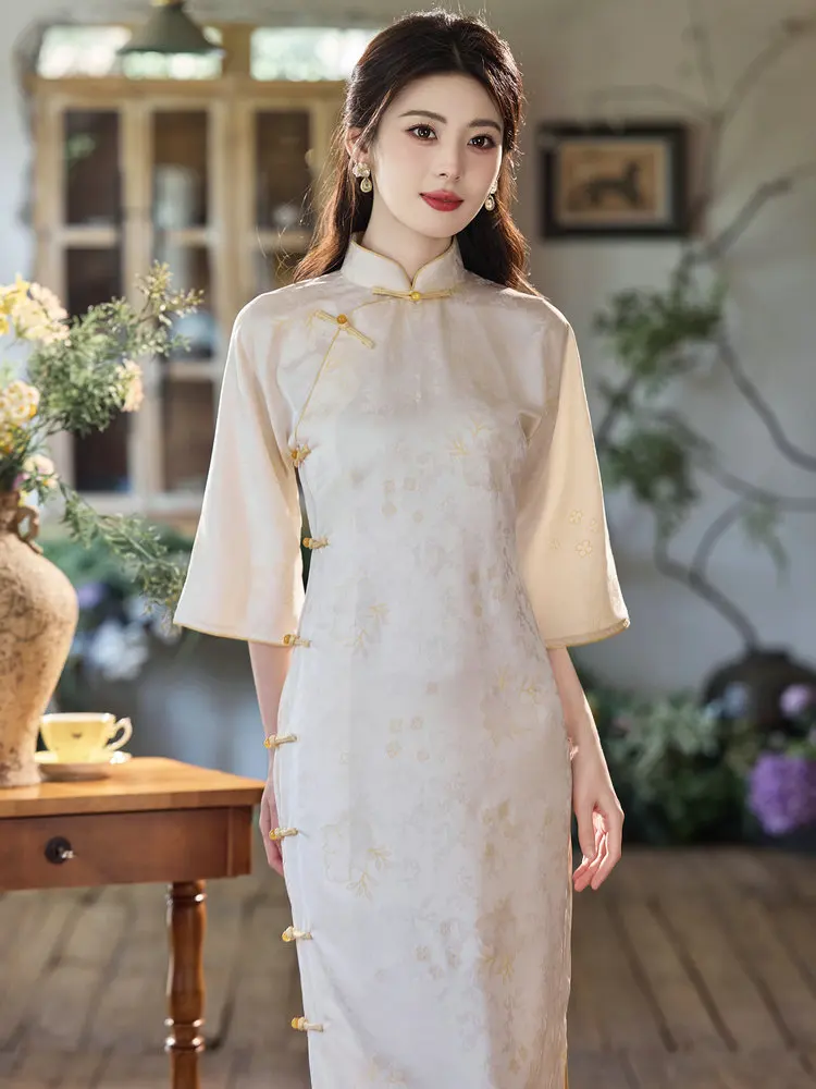 Ele Long Young Sle Subtle Beau Vintage Sle Low Slit Daily Wear Polyester Blend Seven Quarter Sve