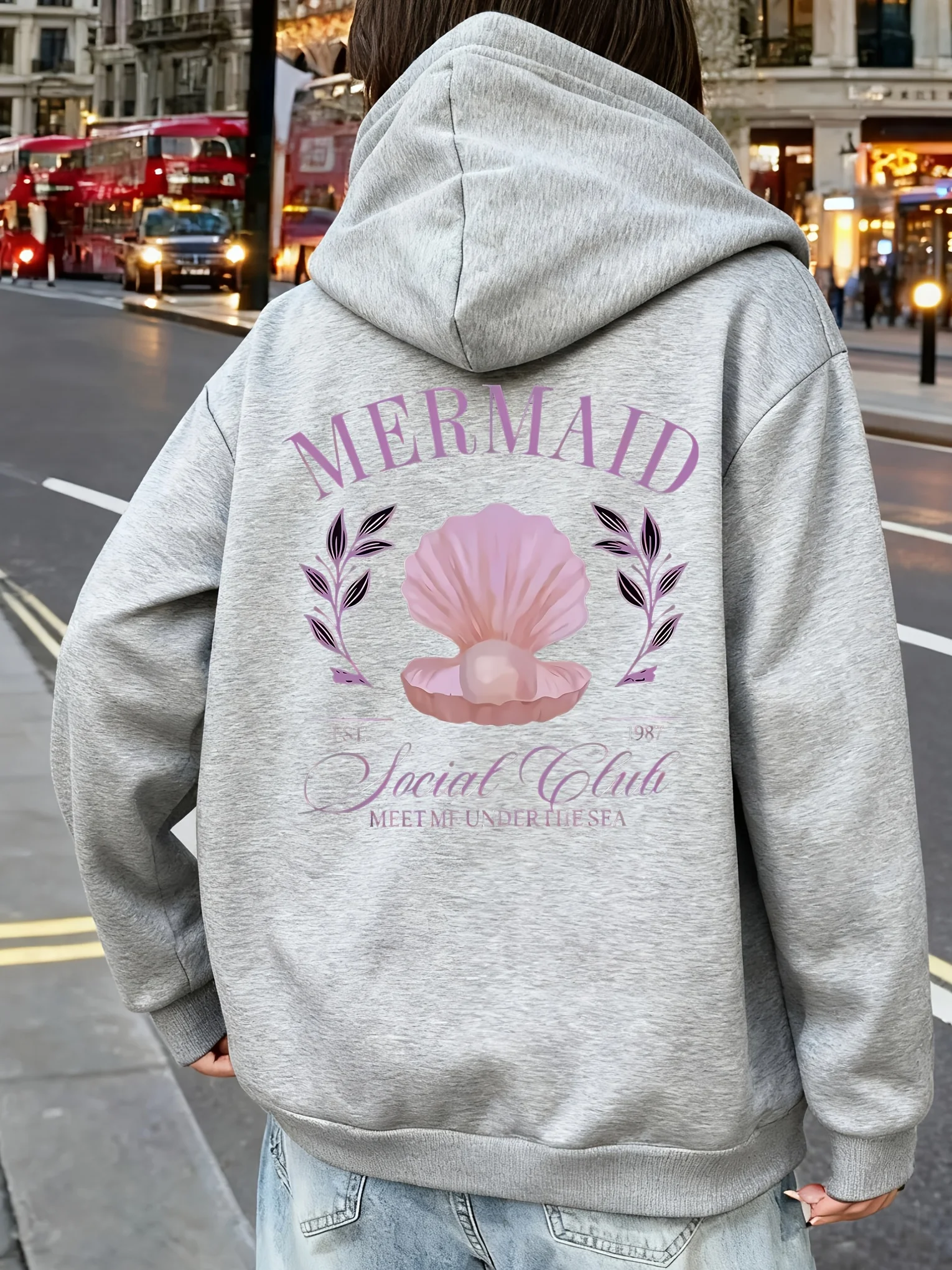 Women Seashell Pattern Print Hoodie Unisex Autumn Winter Fleece Oversized Hooded Everyday Outdoors Hoodie for Any Occasion