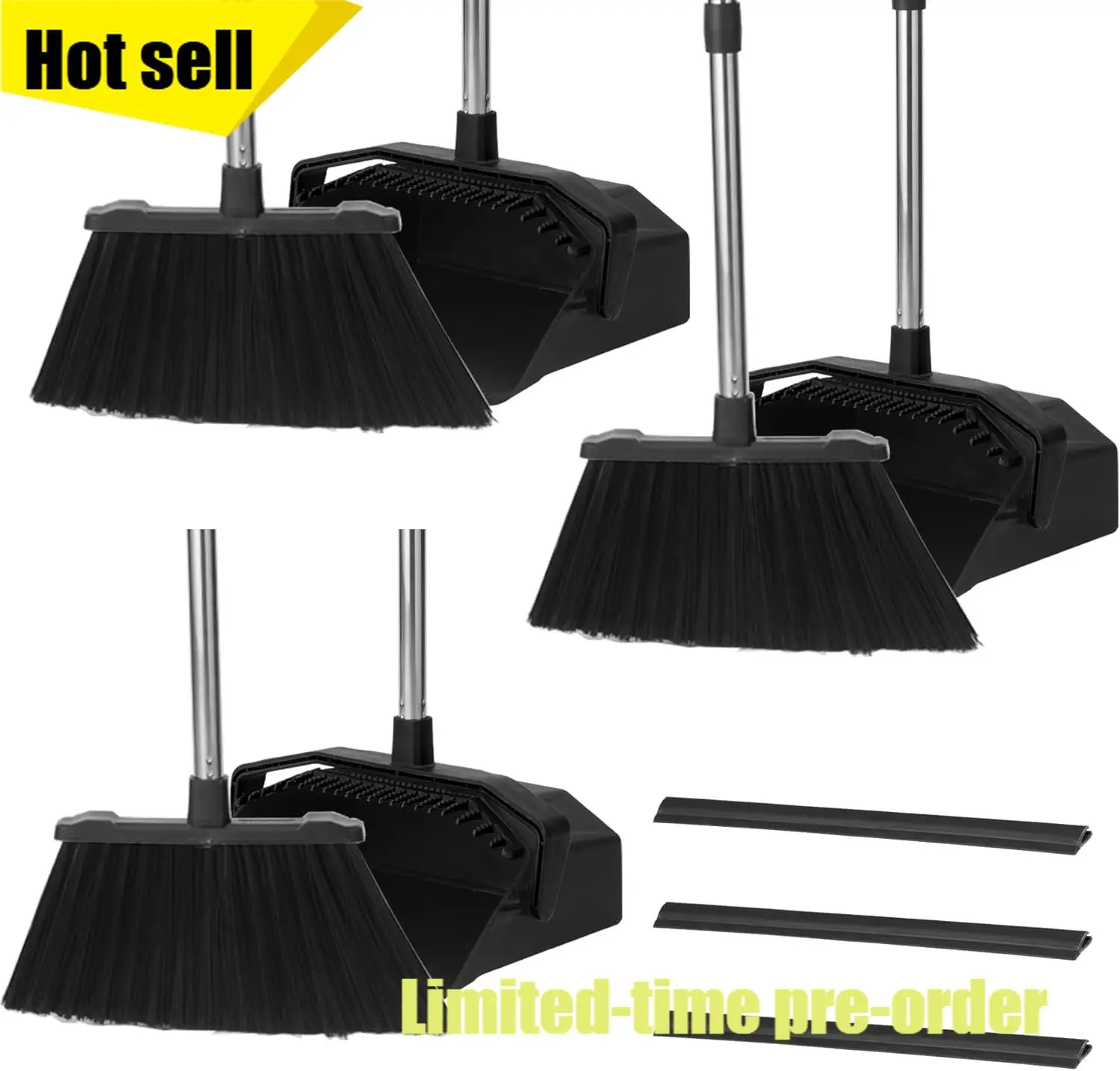 

3 Pack Upright Broom And Dustpan Combo Set Long Handle Industrial Commercial Broom Dustpan For Restaurant Kitchen Shop Warehouse