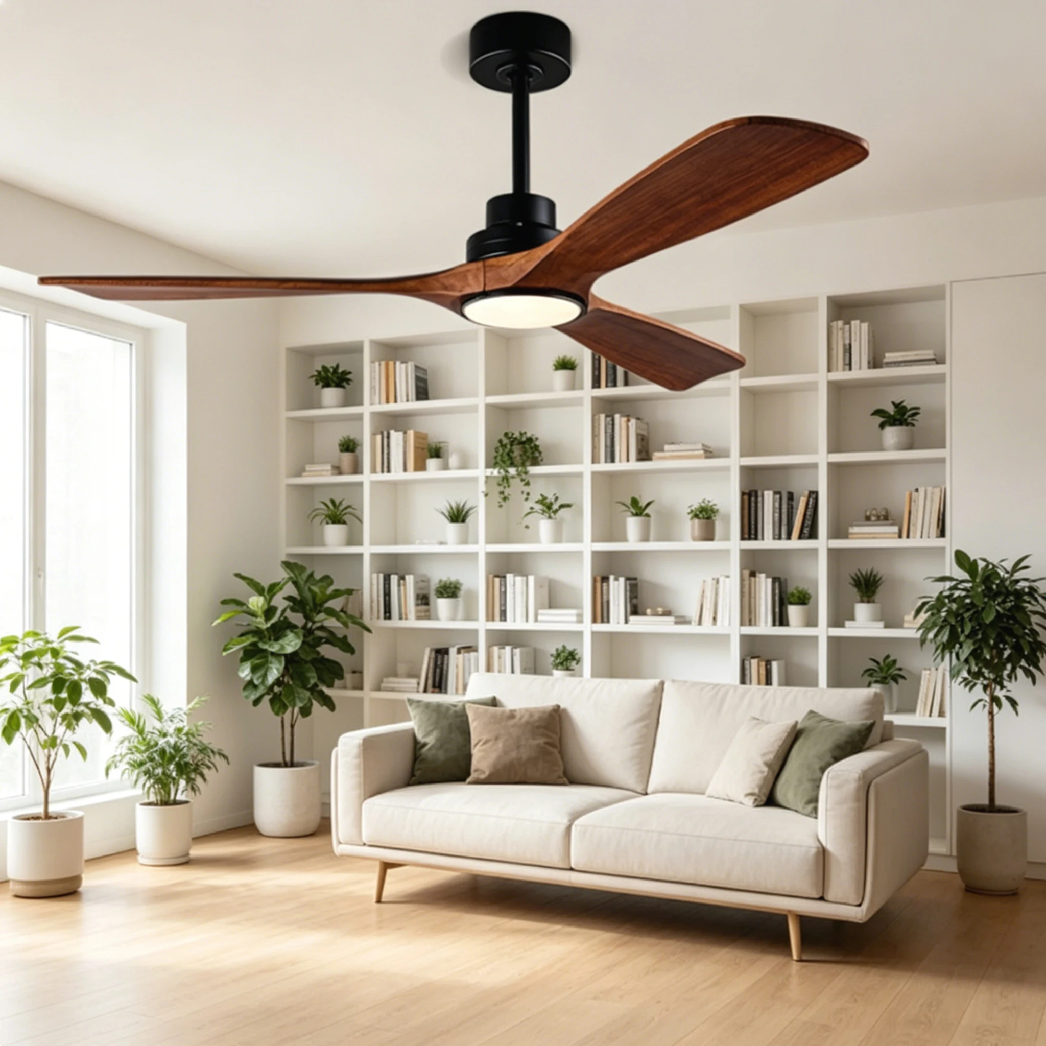 42 52 60 Inch Solid Wood Ceiling Fan With Lights Remote Control Quiet DC Motor 3 Wooden Blade Fans Vintage Industrial Bedroom