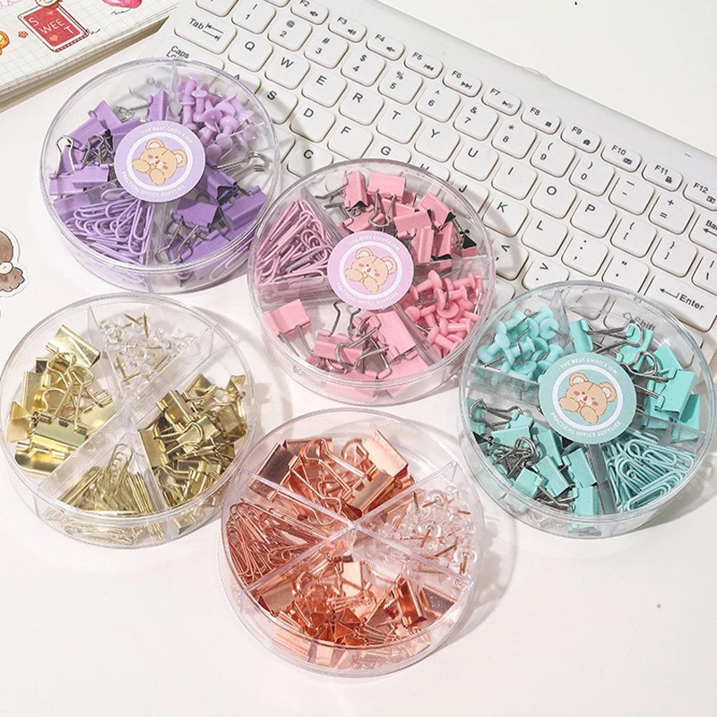 Long Tail Clip Push Pin Four Grid Stationery Set Macaron Color Multifunctional Combination Designed For Students and Office Work
