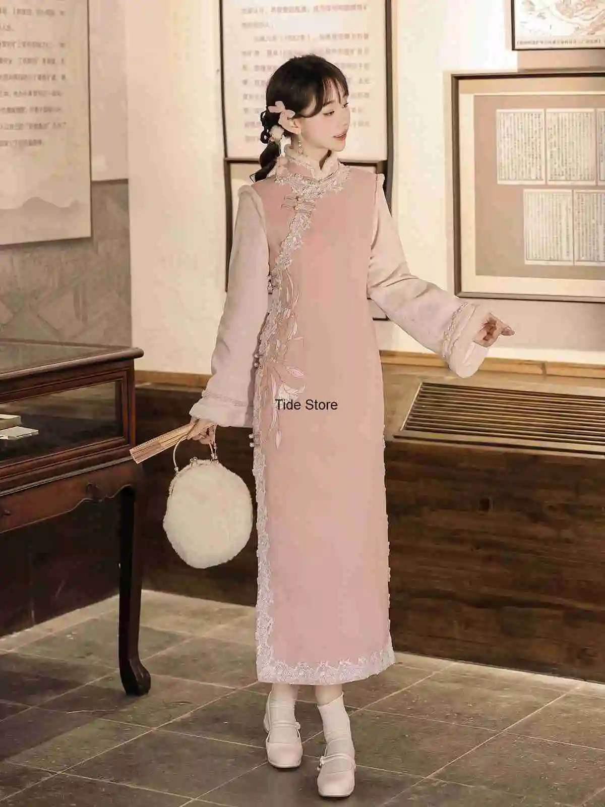 Suave elegante melhorado hanfu feminino cheongsam diário estilo chinês han elemento vestido de manga longa novo estilo chinês outono