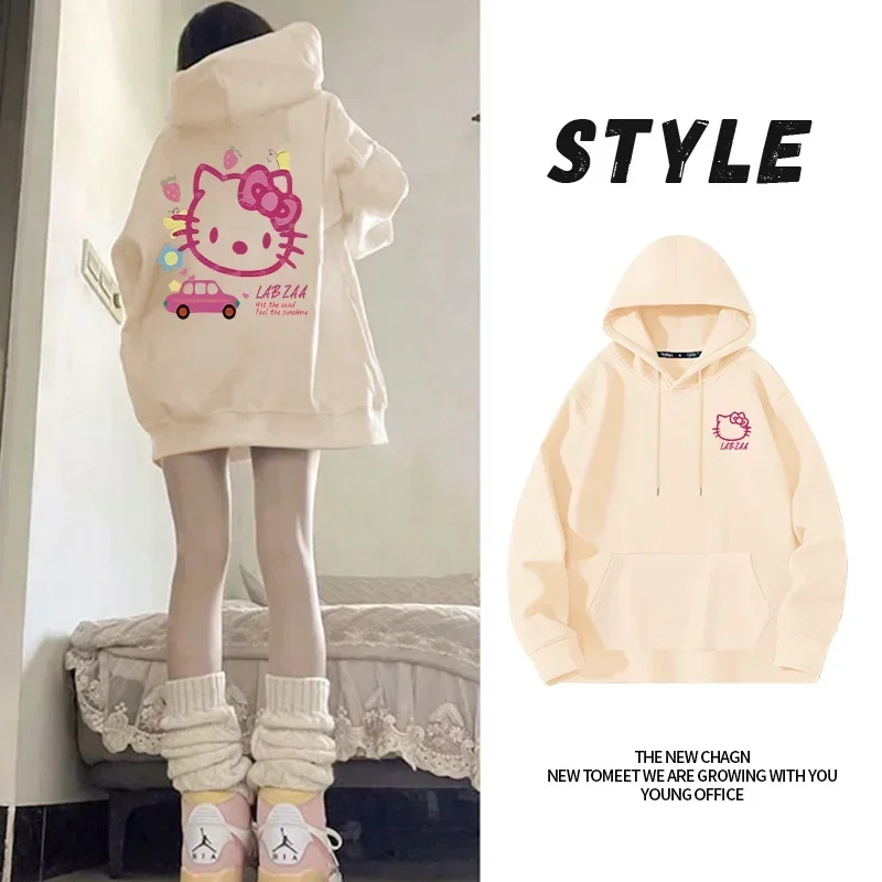 Hoodie Women\'s Hoodie Spring and Autumn 2024 New American Loose Hello KItty Hoodie Top Hoodie Coat