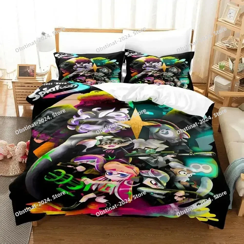 

Kawaii Game Splatoon 3 Bedding Set Single Twin Print Bed Set With Pillowcase Bed Duvet Cover Soft Single Double Queen King Size