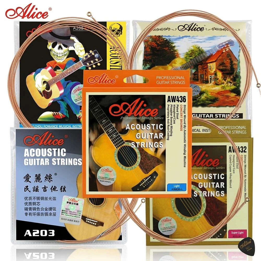 Alice Acoustic Guitar Strings 10-52 Set A203 A206 AW432 AW436 12-53 Coated Rust-Proof A206 Nylon Classical Guitar Accessories
