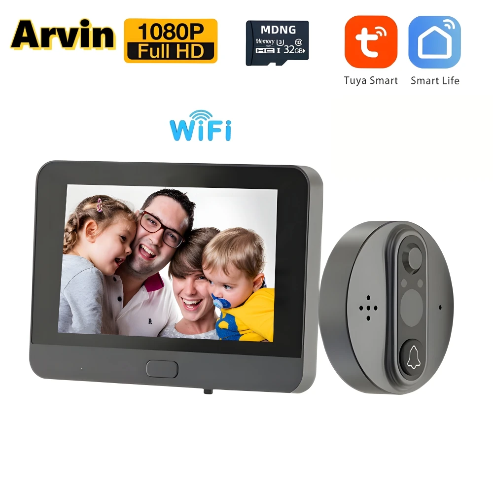 Tuya Smart 4.3 Inch WiFi Video Peephole Doorbell Camera Digital Magic Eye Wireless Door Viewer HD 1080P Outdoor Alexa Door Bell