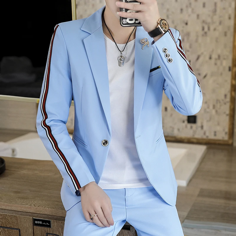 2024 High quality spring clothing new men (suit + trousers) Fashion and handsome Korean version slim trend two-piece set