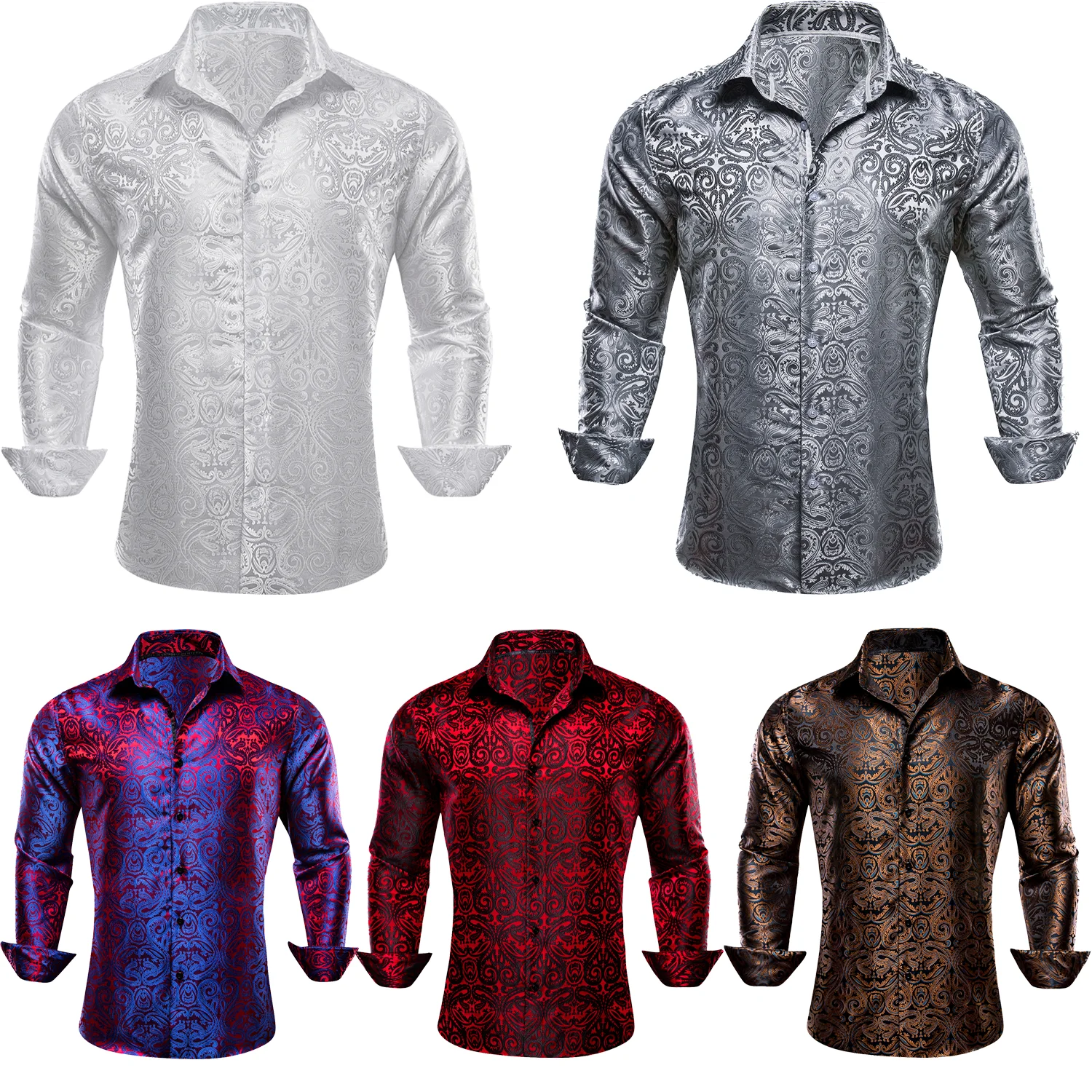 Men's fashionable business casual shirt with paisley jacquard pattern, suitable for casual outings and parties.
