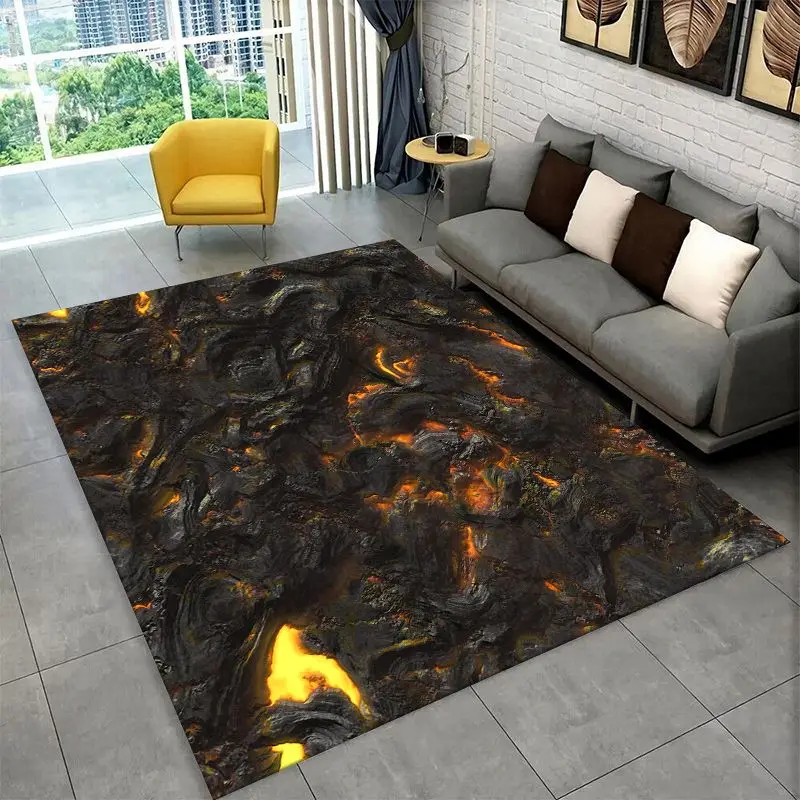 Tapis de grande surface antidérapant à motif nature volcanique (éruption, lave, magma) pour chambre, salon, canapé, paillasson, décoration intérieure et tapis de sol