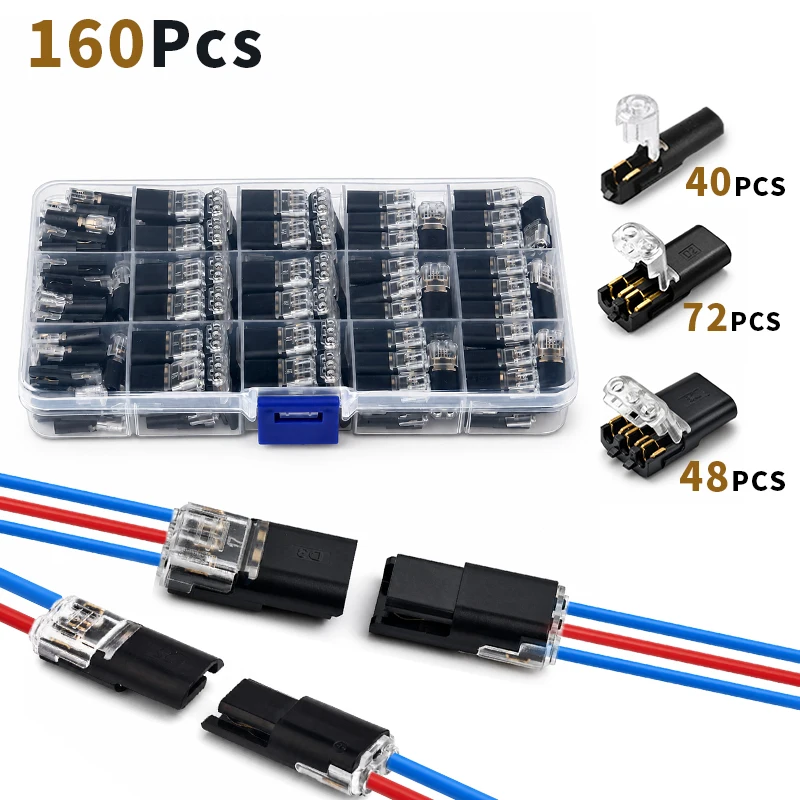 80/160PCS Electrical Wire Connector Kit 1/2/3 Pin No Strip Plug-In Cable Connectors for LED Strip Car Audio Low Voltage Wiring