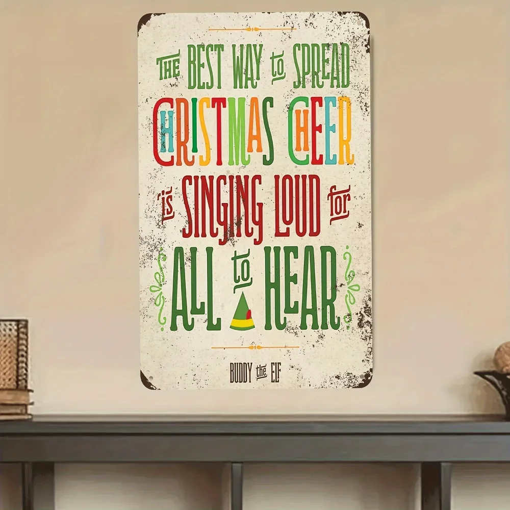 8x12 Inch Vintage Aluminum Sign Buddy Elf Merry Christmas Poster Festive Wall Decor for Holiday Room