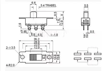 10pcs SS-22L05 8mm Knob Height On Off 2 Position 2P2T 6 Pins PCB Panel Slide Switch 6A/125V 3A/250V AC Car Refrigerator Cleaner