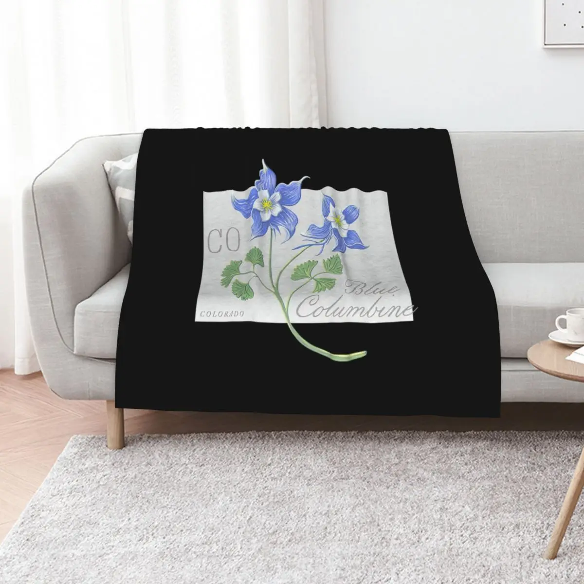 Flor del estado de Colorado, columpio azul, arte de Jen Montgomery, manta transparente de Jen Montgomery