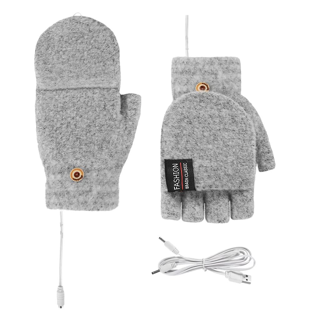 

Heating Gloves Half Finger Simulation Knit Knitting Design Hand Warmer Unisex Fingerless Heated Mitten Laptop USB Womens Winter