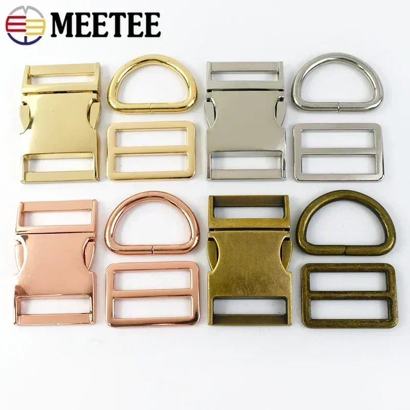 1Set 15-38mm Metal Backpack Strap Buckle Quick Side Release Buckles D Ring Tri Glide Slider Adjuster Clasp DIY Bag Accessories