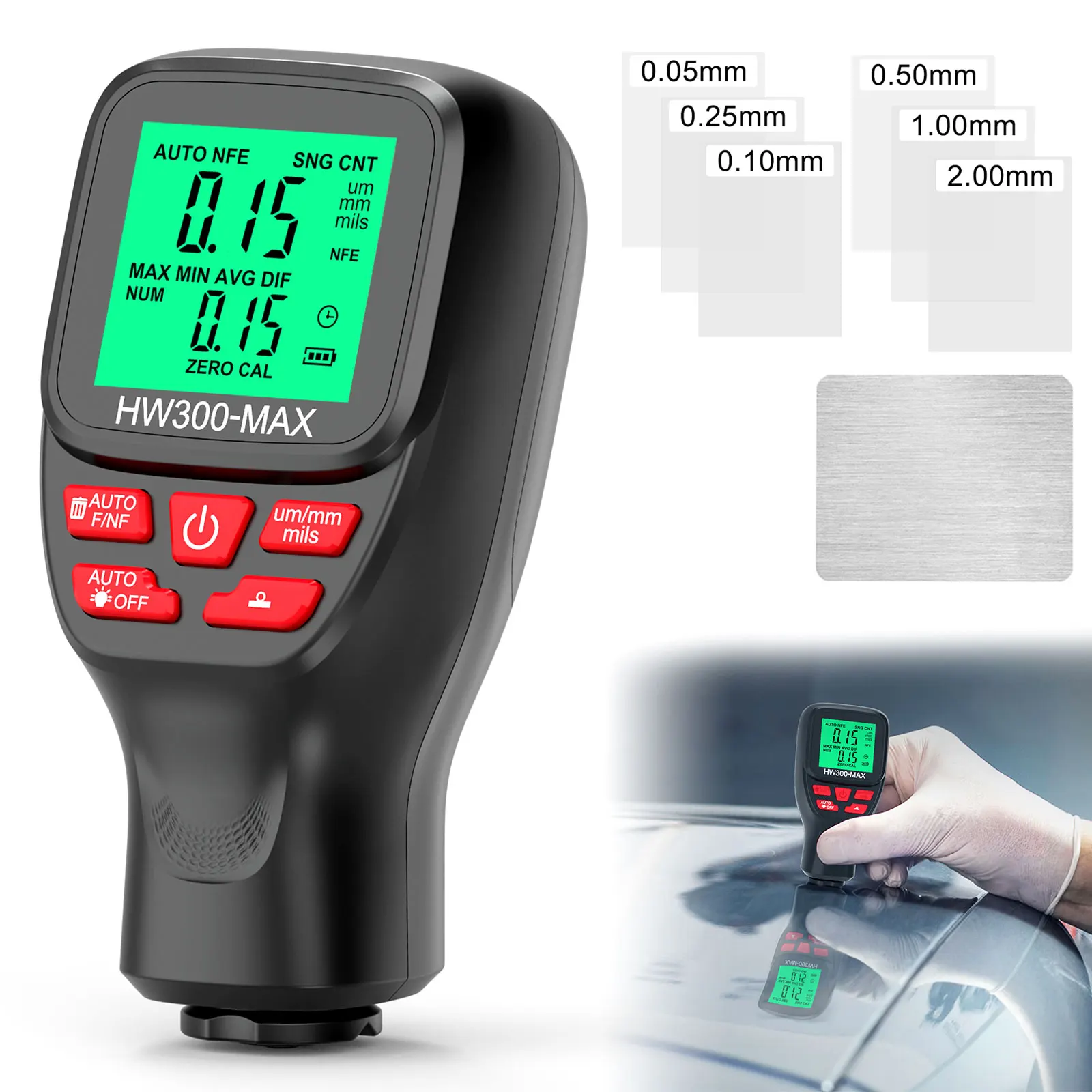 Paint Thickness Gauge Meter Fe/NFe Coating Thickness Gauge Professional Car Paint Depth Gauge Test Auto-Detects Attribute