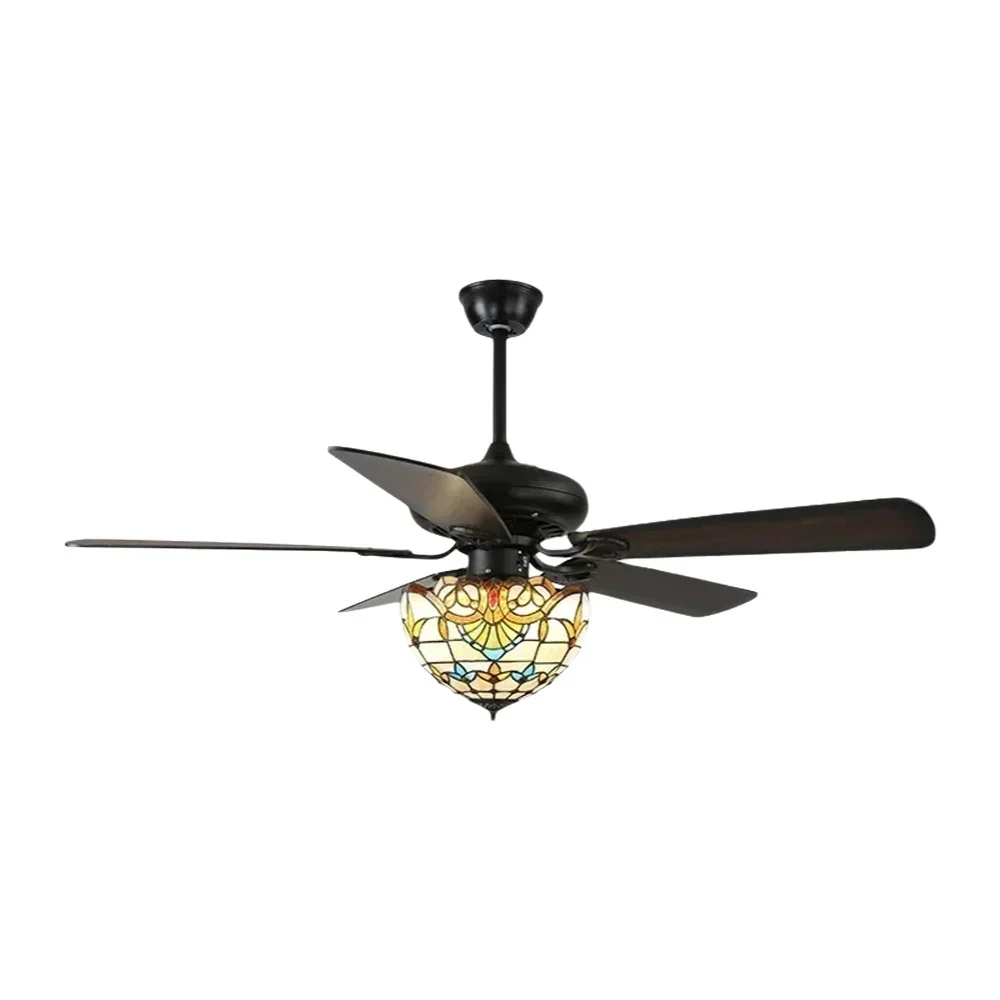 52 Inches Retro Style Ceiling Fan With Light Wood Blades Remote Control Led 3 Color 24W Fans Lamp With Lights