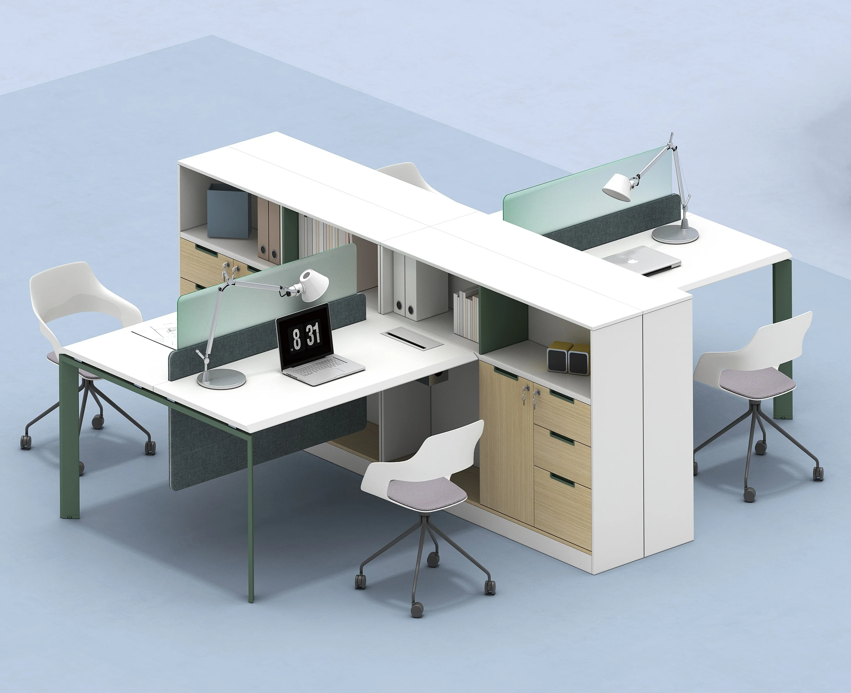 Modern Private Space Partition Workstation Employee Office Desk With Screen And Side Cabinets Modular Metal Frame