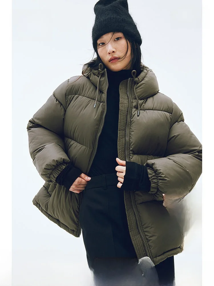 

Warm Puffy Hooded Jaet Dstring Cozy Winter Outerwear Bread Coat Cotton Clothes for Women H&M Brand 009247