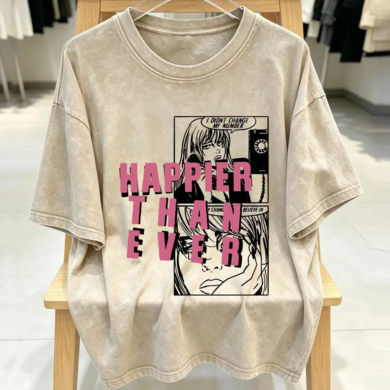 washed T Shirt Happier Than Ever I Didn't Change My Number Billie Aesthetic Inspired long or short sleeves vintage Washed