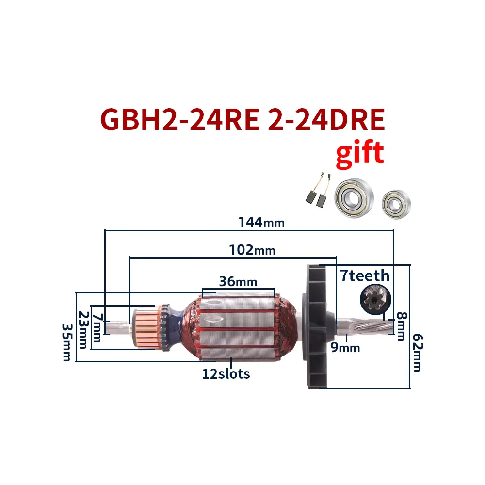 

GBH2-24RE Armature Rotor Accessories for Bosch GBH2-24RE 2-24DRE Hammer 7teeth Rotor Armature Anchor Accessories Replacement