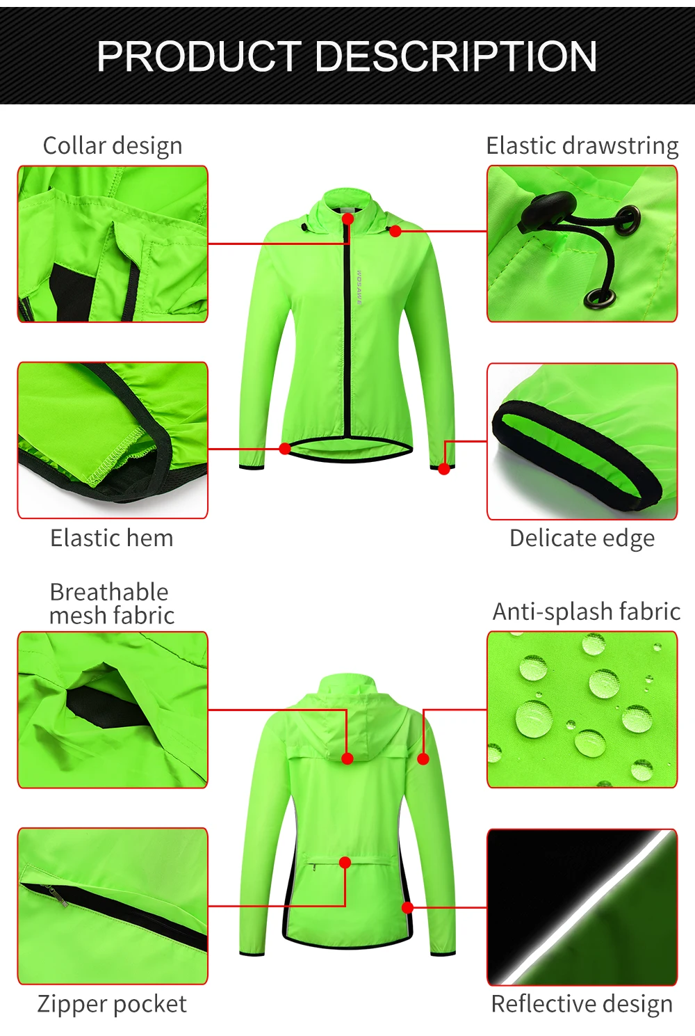 WOSAWE Windproof Cycling Jacket Women's Hooded Windbreaker MTB Bike Riding Bicycle Clothing Sports Outdoor Running Bike Vest