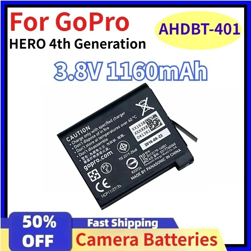 For GoPro 3.8V 1160mAh AHDBT-401 Camera Batteries for GoPro HERO 4th Generation Brand New Upgrade Black Rechargeable Battery