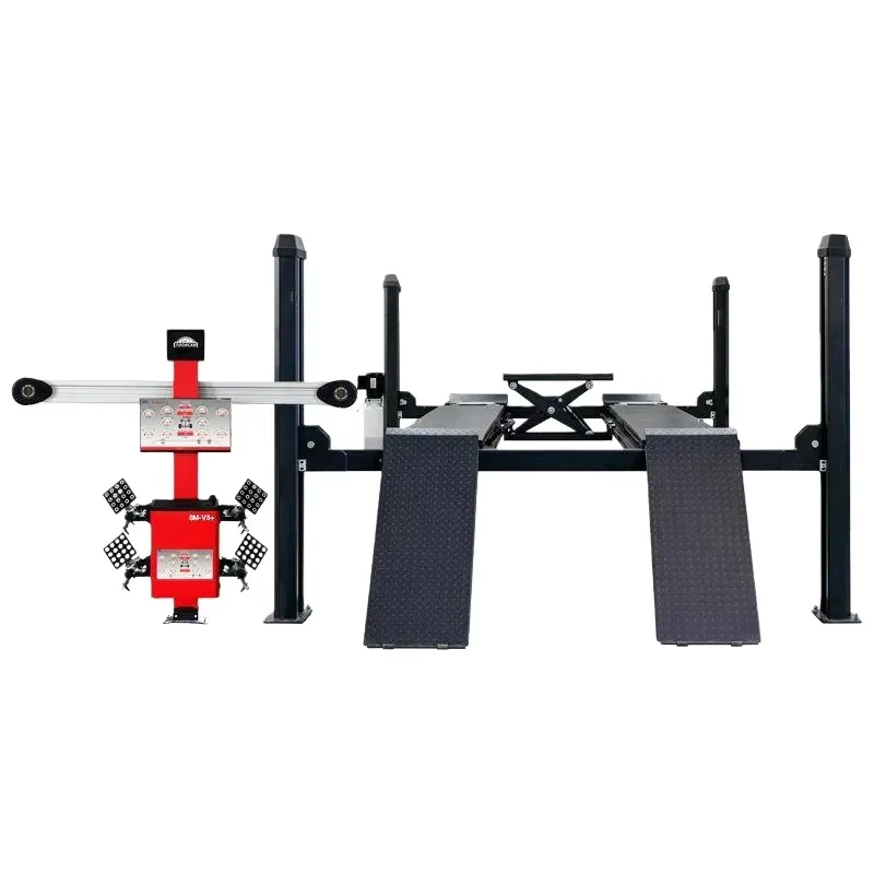 Car Alignment Machine 3D Wheel Alignment Lift Platform Combination Four-post Four Cylinder Hydraulic Electric Lift 10T Capacity